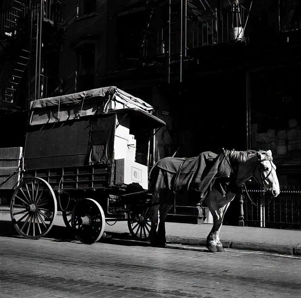 Horse-drawn wagon, 1935.