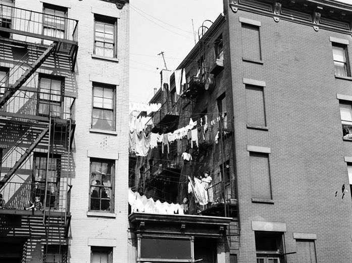 Wash line between two tenements, 1936.