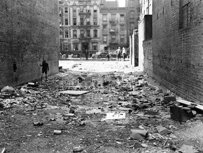 Littered vacant lot, 1936.