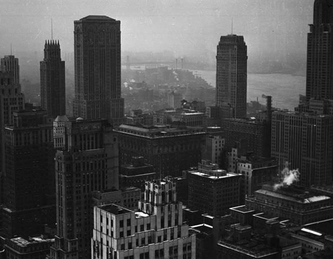 Manhattan skyline, circa 1936.