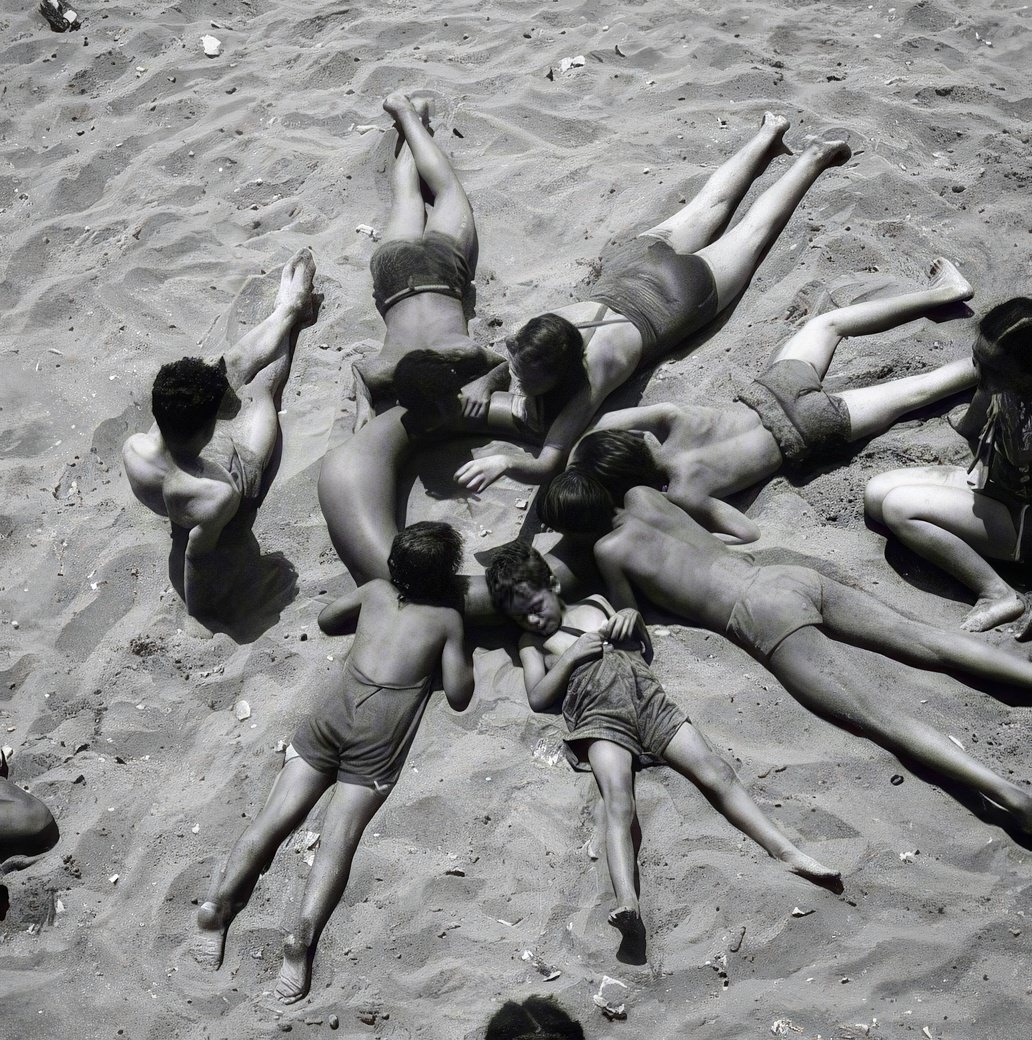 Group sunbathing, July 1940.