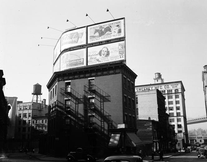 Billboards on top of buildings, 1935.