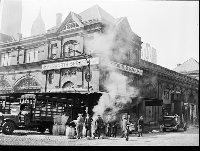 Exterior of the Fulton Street Market, 1938.