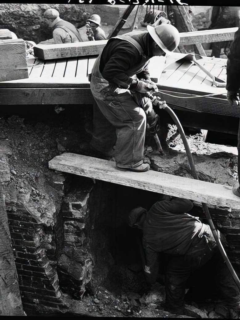 6th Avenue Subway construction at 17th Street, circa 1937.