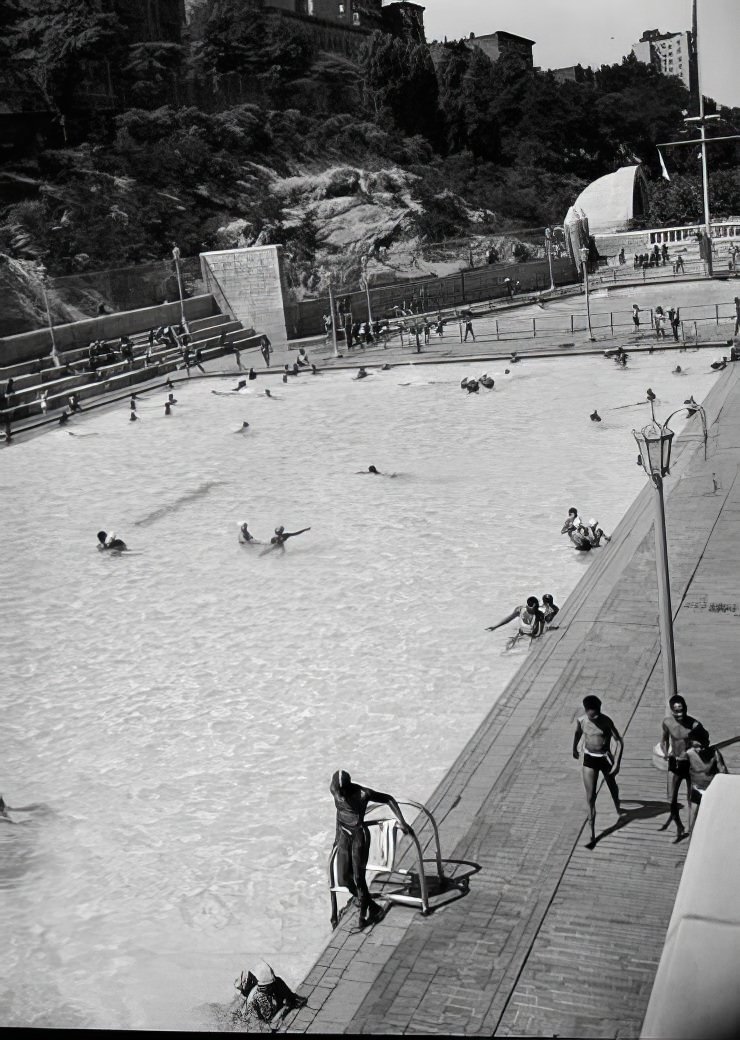 Swimming in Colonial Park Olympic-sized pool, Harlem, 1939.