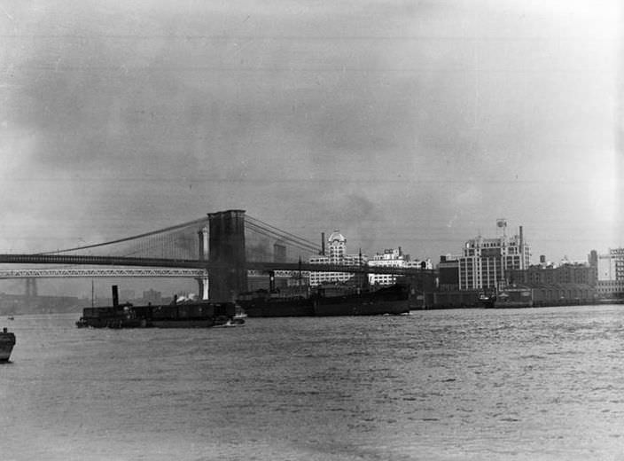 Brooklyn and the Brooklyn Bridge, circa 1935.