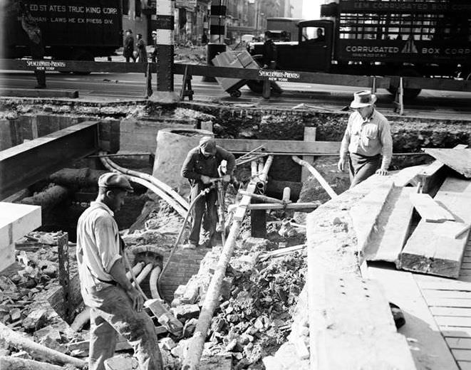 6th Avenue construction at 18th Street, circa 1937.