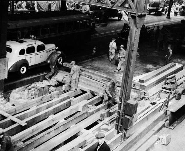 6th Avenue Subway construction at 42nd Street, circa 1937.