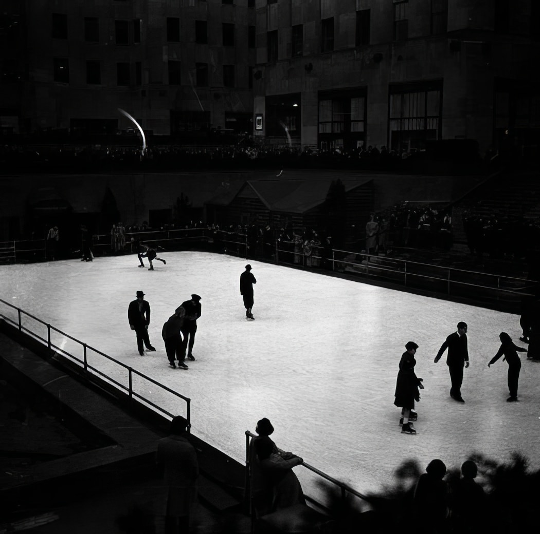 Ice skating in Rockefeller Center, circa 1936.