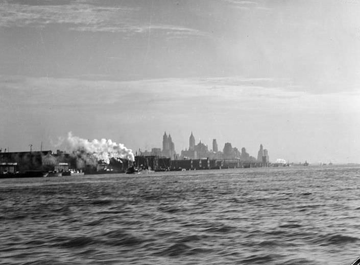 Manhattan waterfront, circa 1936.