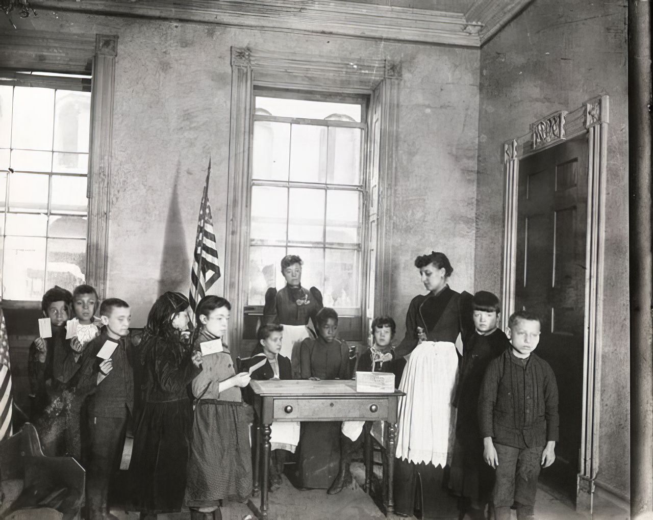 The first patriotic election in the Beach Street Industrial School, 1891.