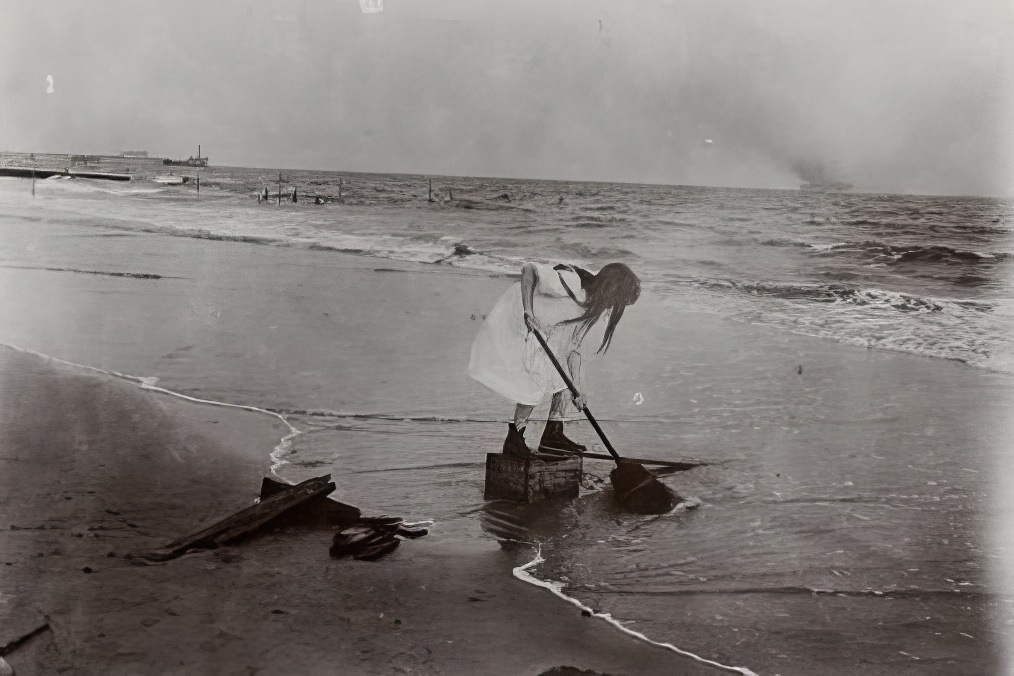 Organized Charity: Sweeping back the ocean, 1890s.