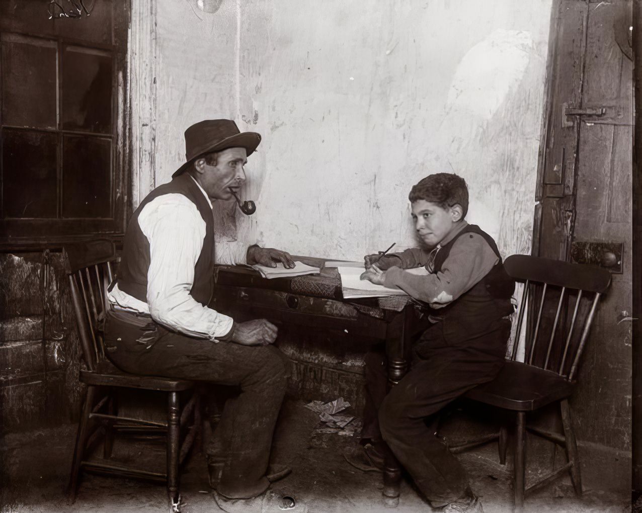 Pietro learning to write an English letter, 1894.