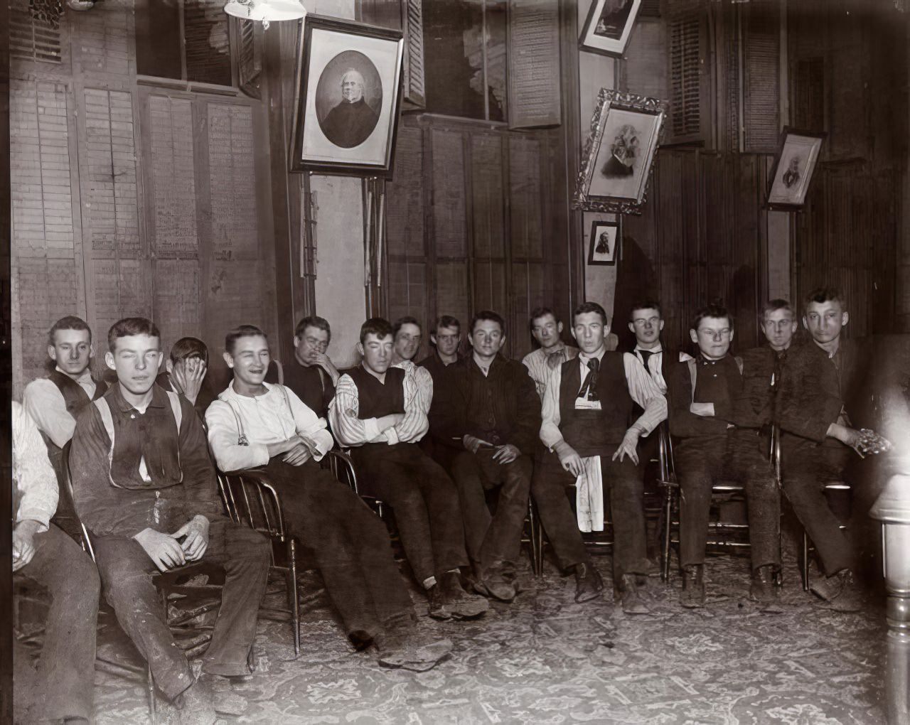 The "Soup House Gang" history class at the Duane Street Newsboys' Lodging House, 1894.