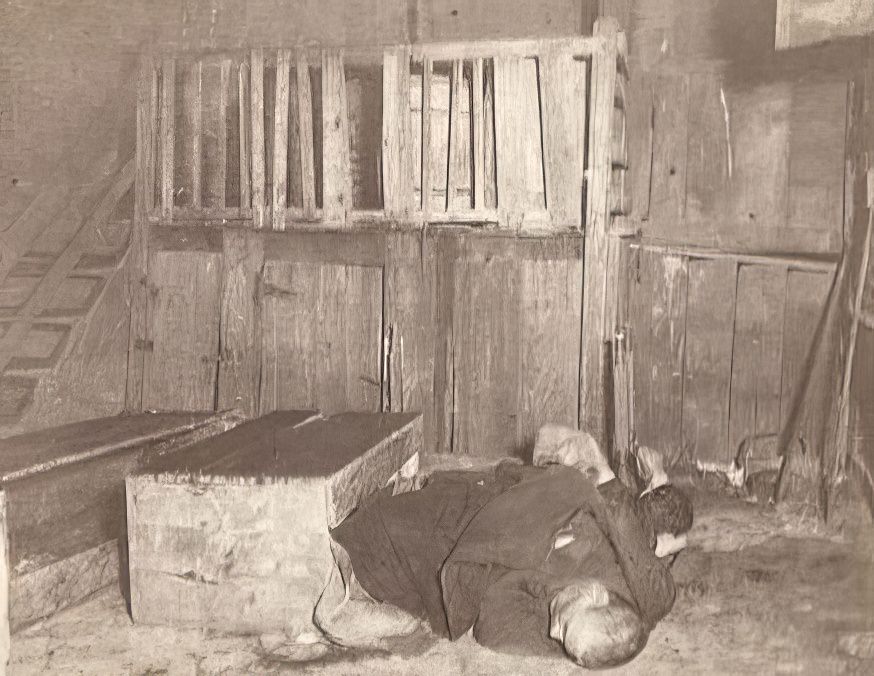 A tramp's nest in Ludlow Street, 1890s.