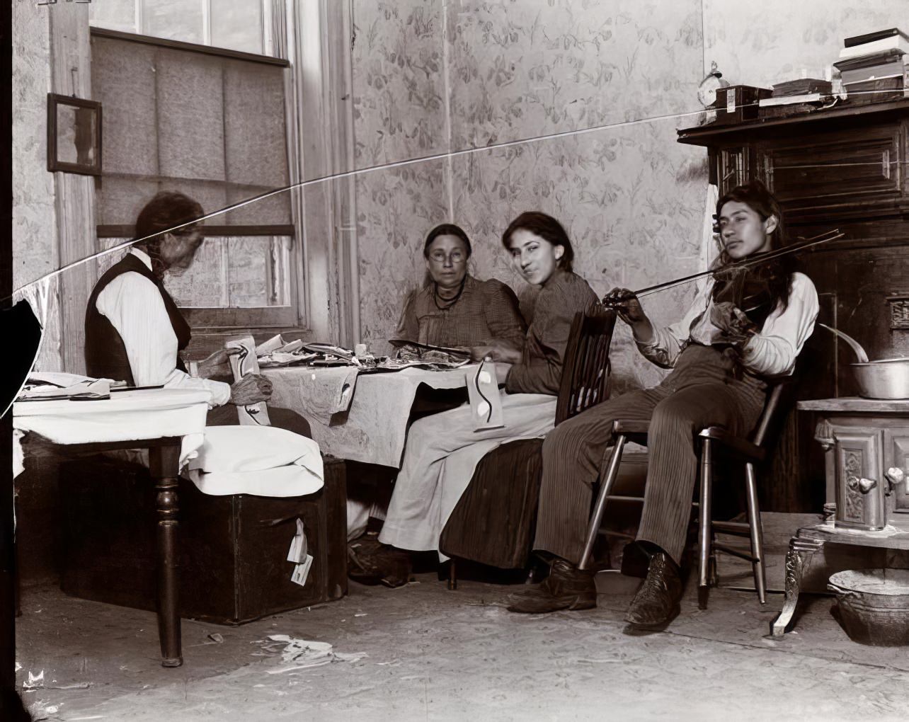 Mountain Eagle and his Iroquois family at 6 Beach Street, 1894.