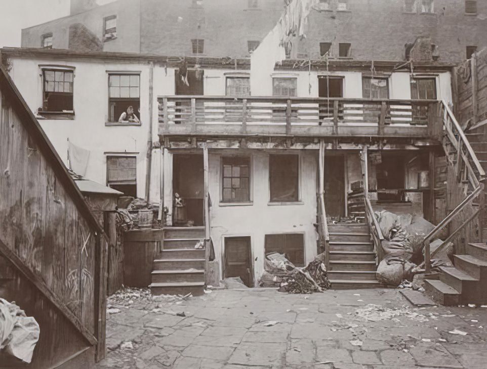 Bottle Alley, Mulberry Bend, showing the site of a murder, 1895.