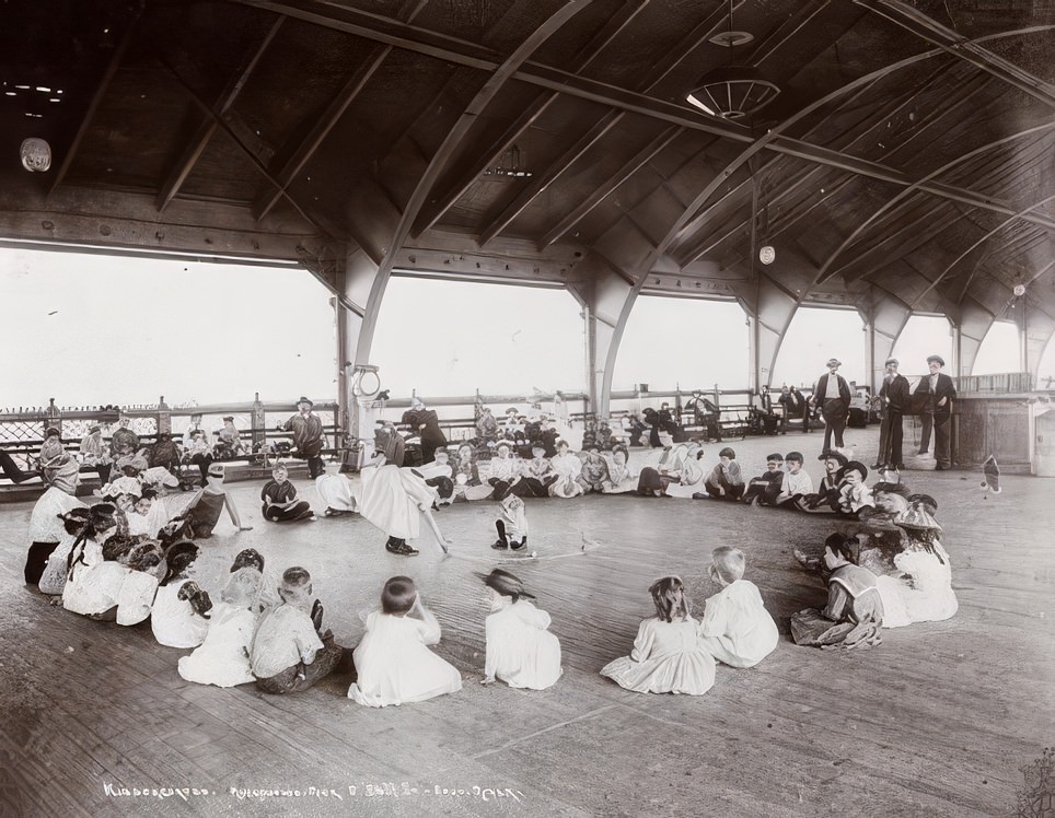 Kindergarten on the recreation pier at the foot of E. 24th Street, 1894.