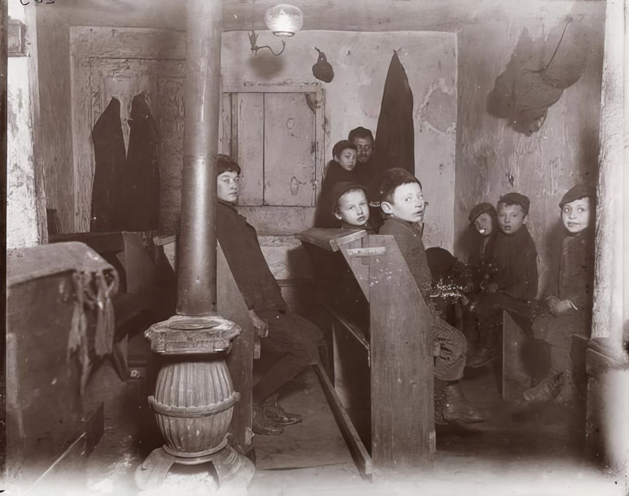 A Talmud school in a Hester Street tenement, 1890s.