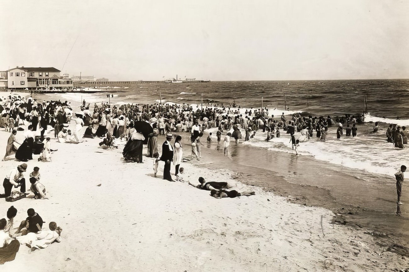 At the beach, circa 1895.