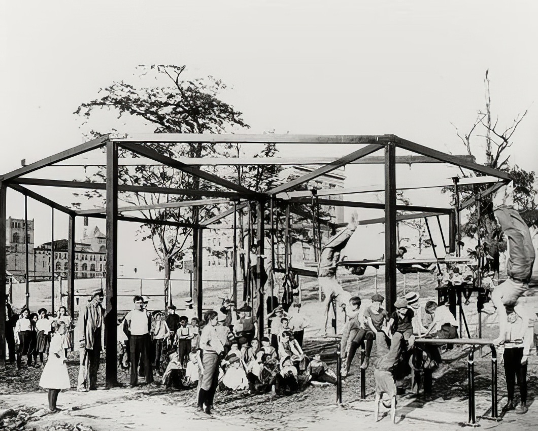 School children in playground, circa 1900.