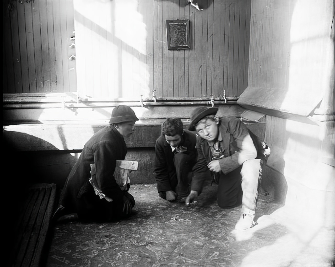 "Shooting craps" in the Newsboys' Lodging House, circa 1891.