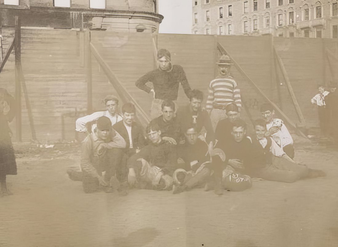 Boy's Ball Team in West Side playground, circa 1895.