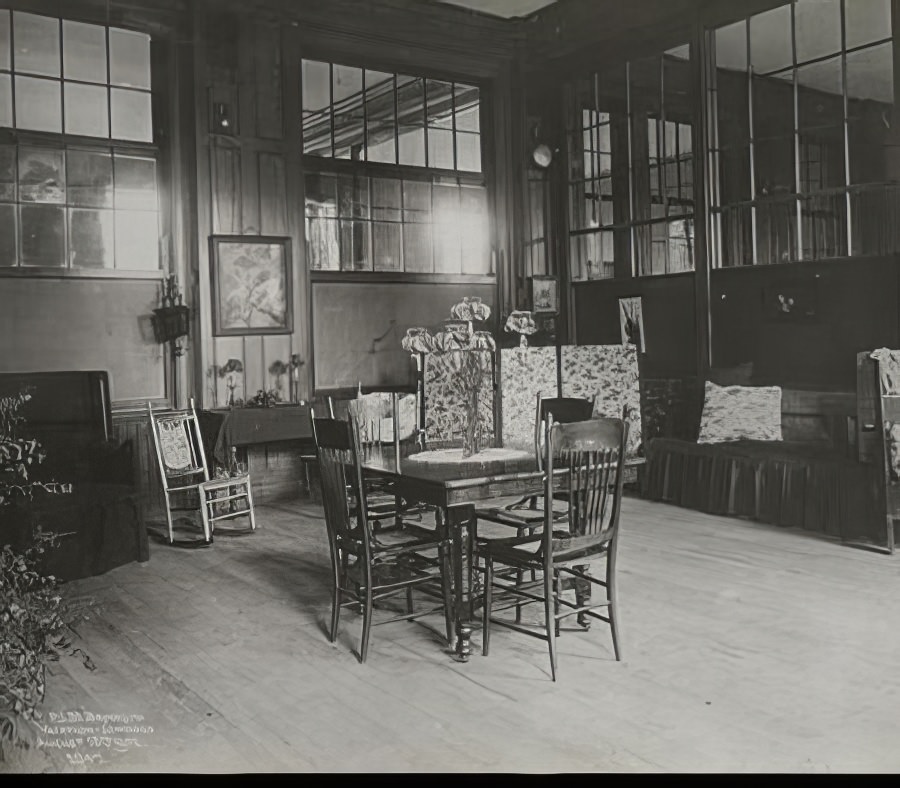 A cozy corner in a Brooklyn public school, teaching girls housekeeping, 1902.