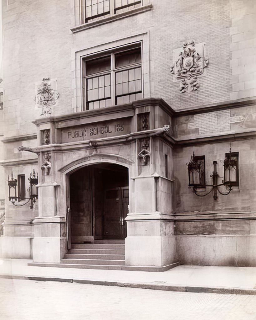 The doorway of Public School 165, 1900.