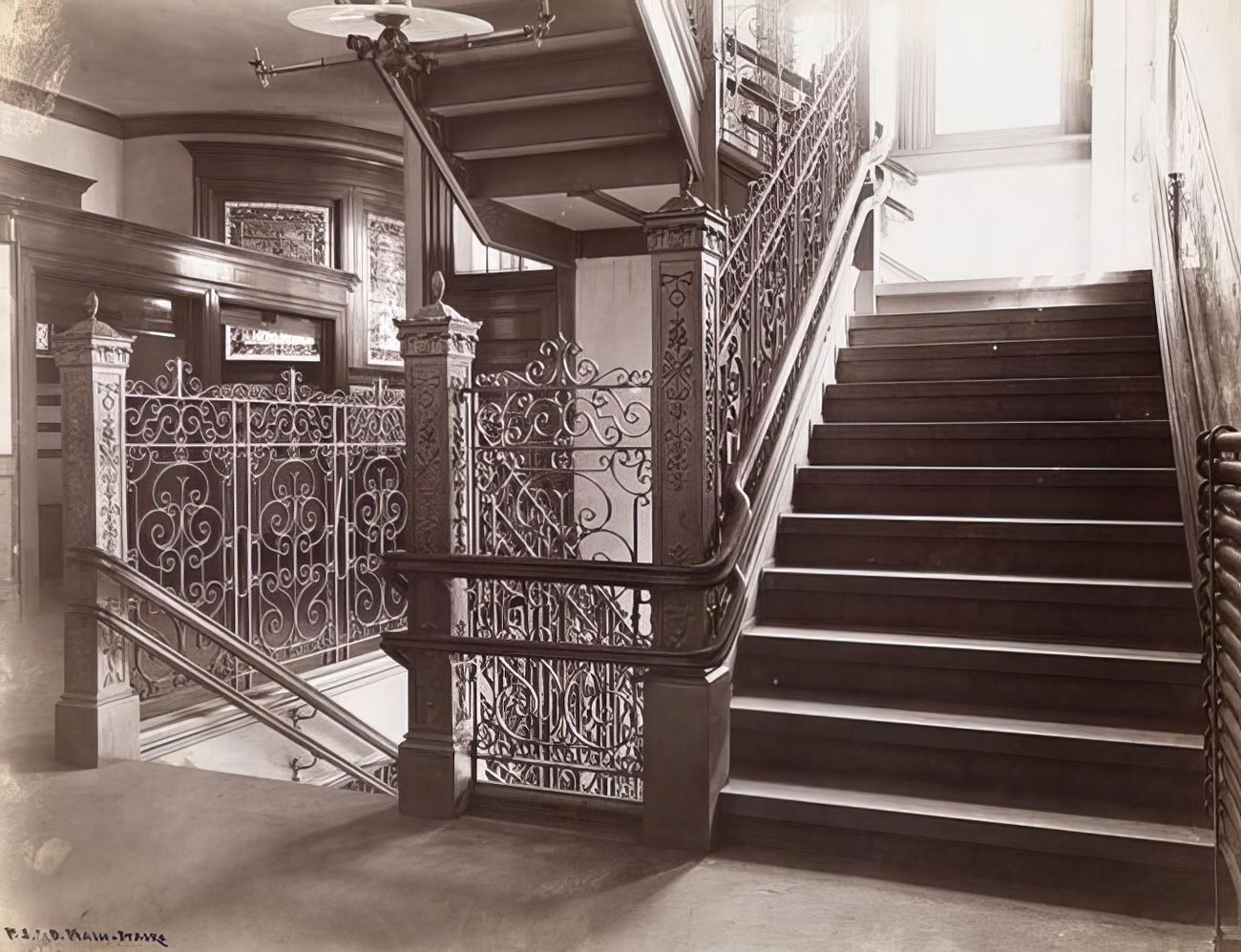 A stairway at Public School No. 170, 1900.