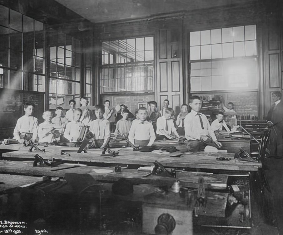 A manual training class at a public school, 1902.