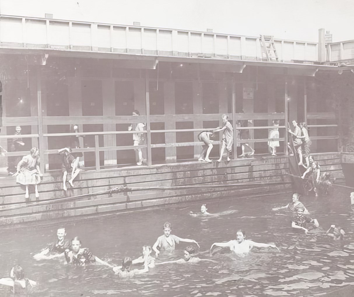 Girls in a swimming pool, 1890s.