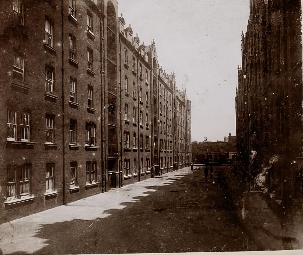 An apartment house courtyard, 1890s.