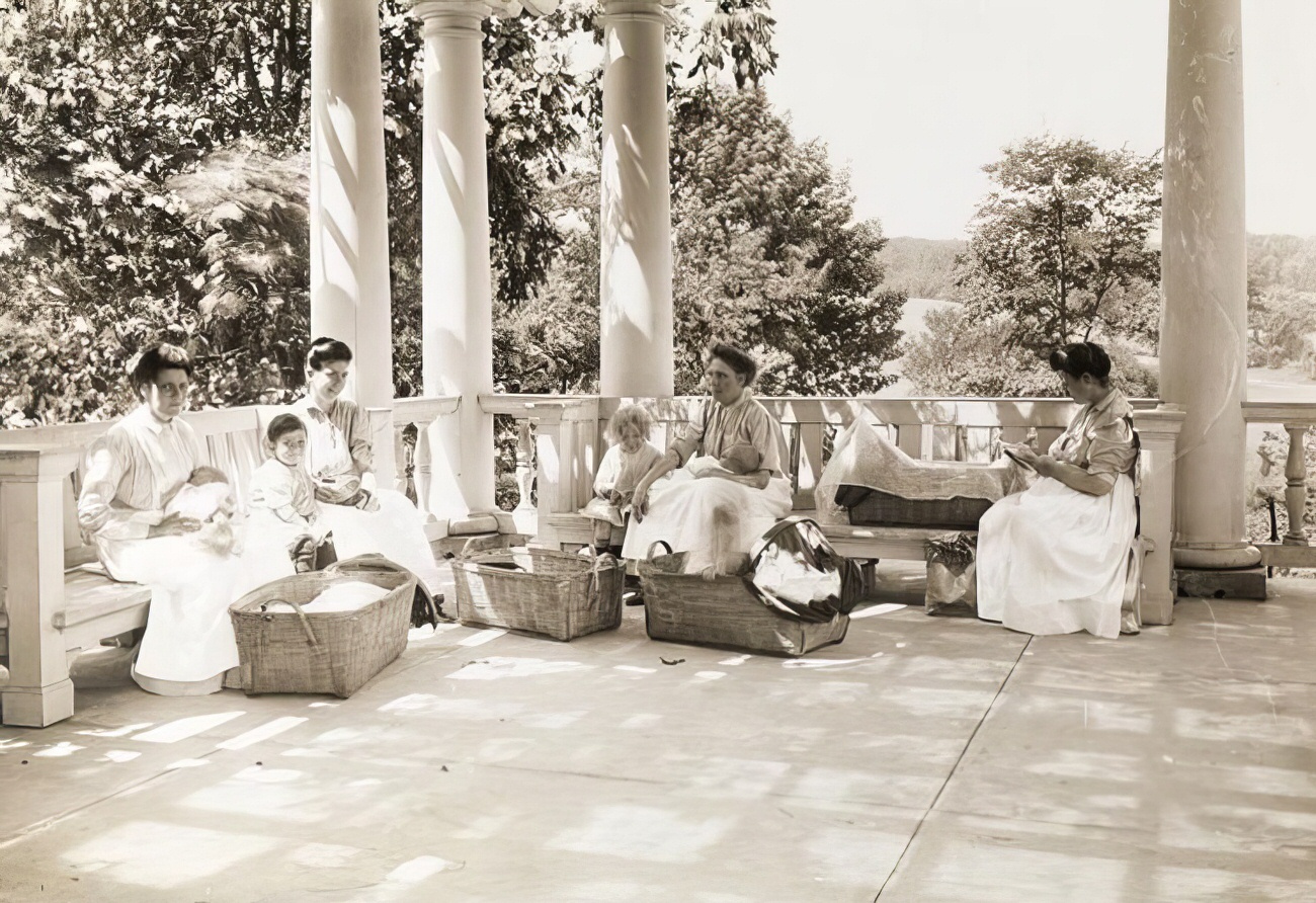 Infants on a porch, 1890s.