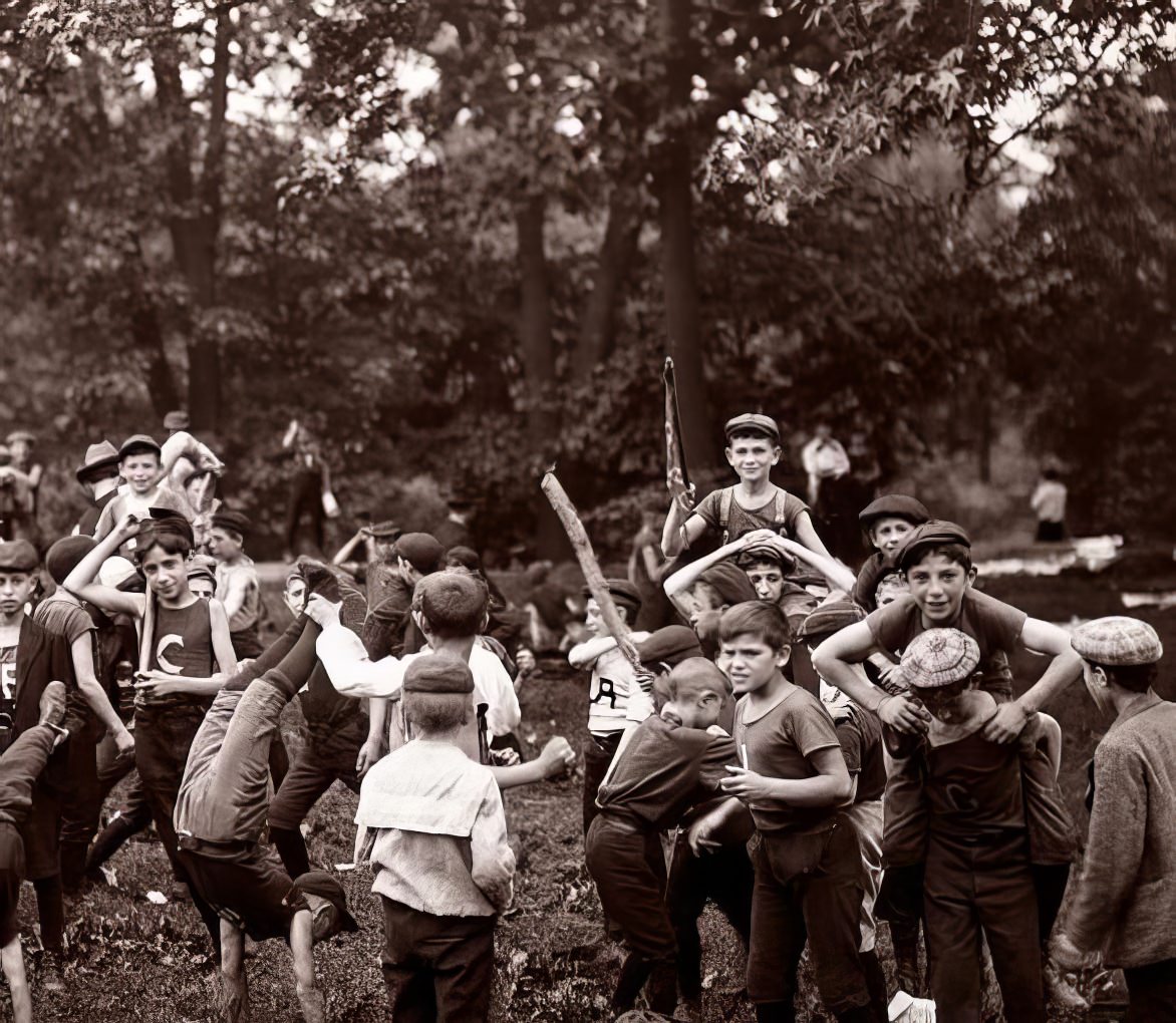 Children at a vacation playground, 1902.