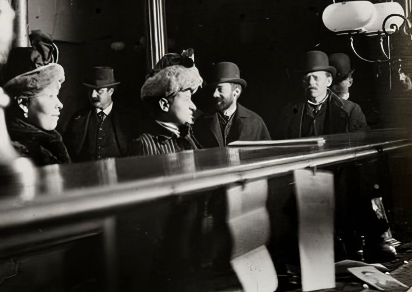 Prisoners before a police judge, 1890s.