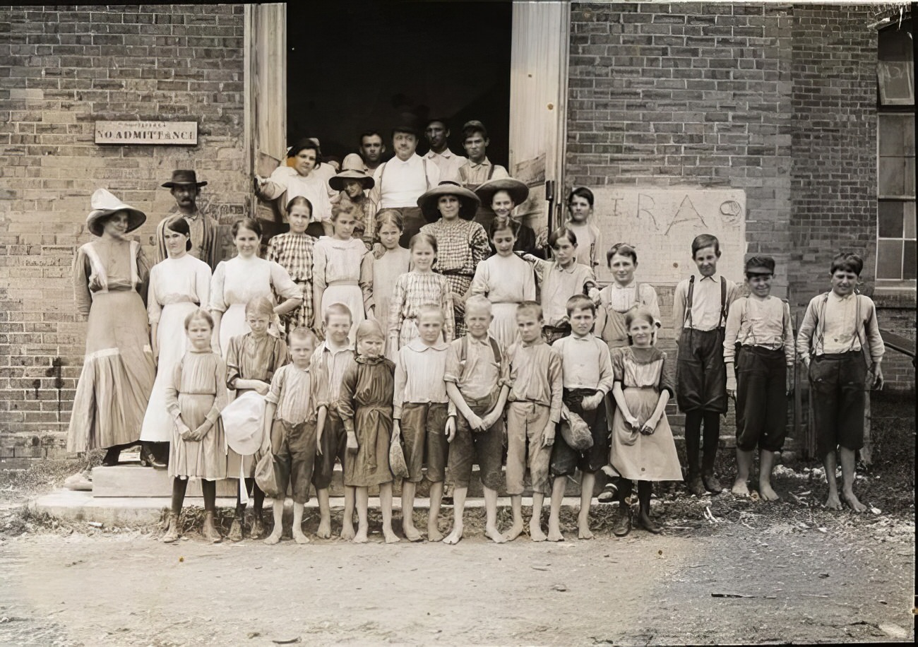 The spinning room overseer and his flock, 1911.