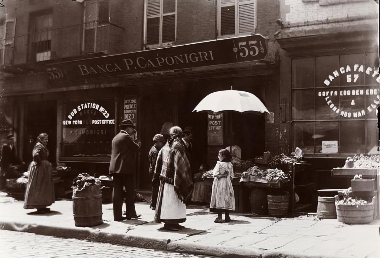 A Mulberry Street vegetable stand, 1895.