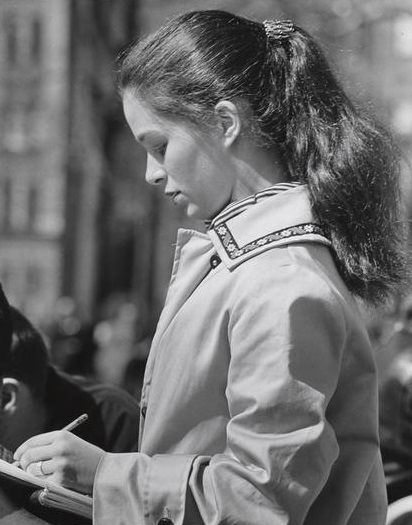 A profile of a girl with a ponytail in Washington Square Park, 1956.