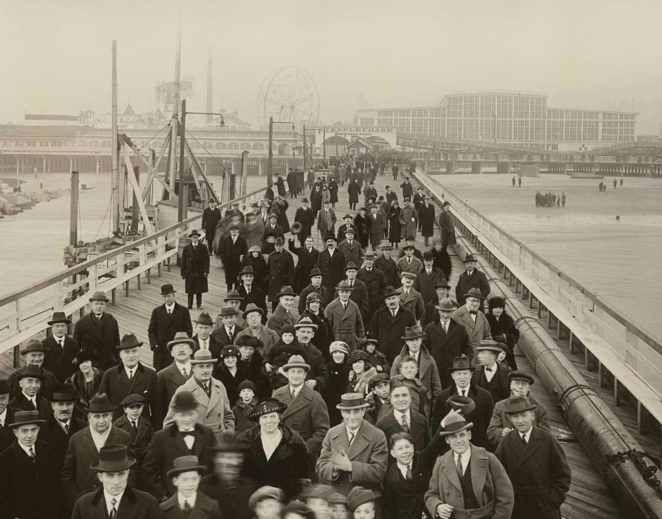 Looking Toward Shore Showing Crowd on the Pier After Opening, 1922