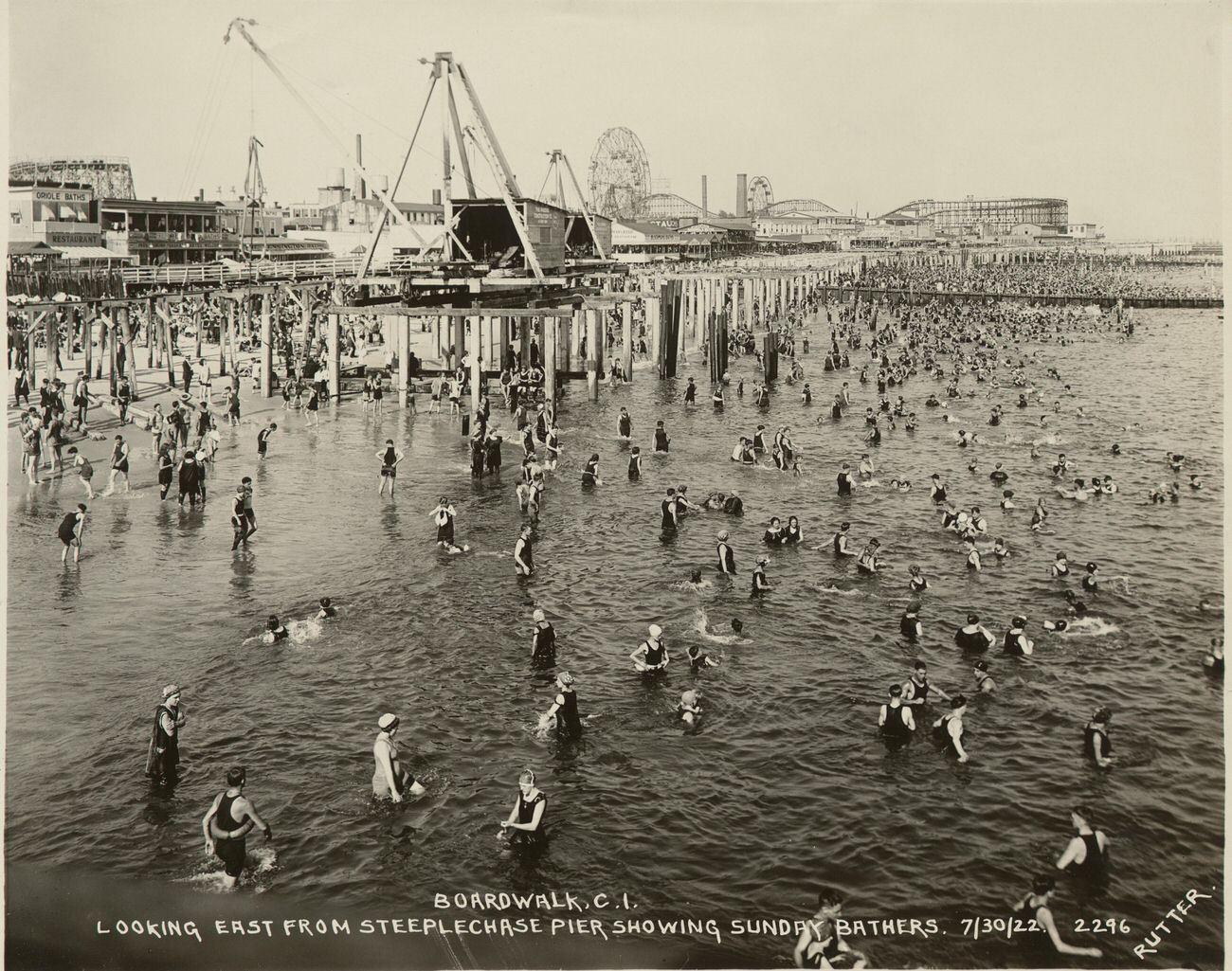 Looking East From Steeplechase Pier Showing Sunday Bathers, 1922