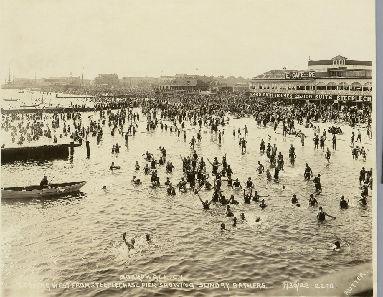 Looking West From Steeplechase Pier Showing Sunday Bathers, 1922