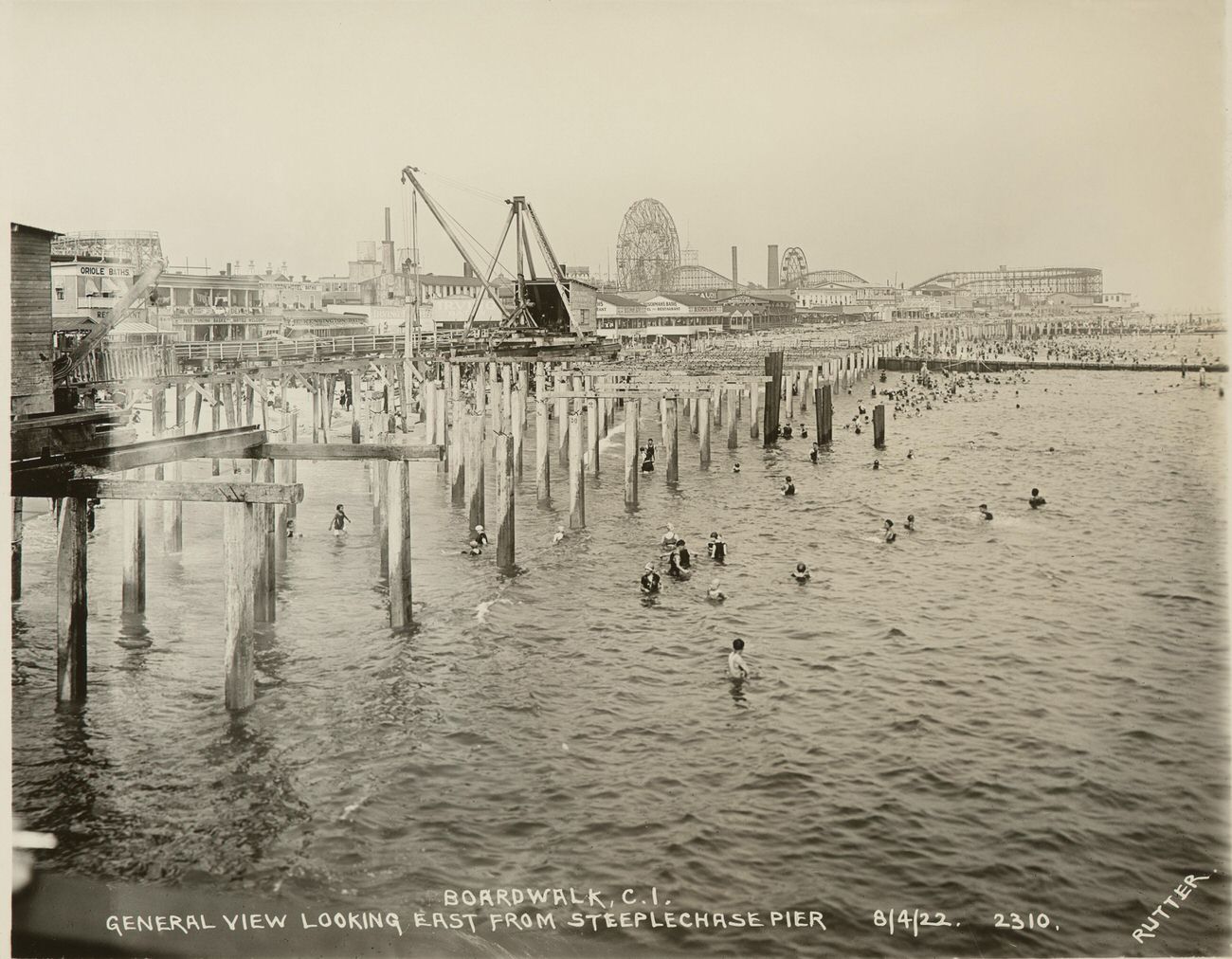 General View Looking East From Boardwalk Crosses Steeplechase Pier, 1922