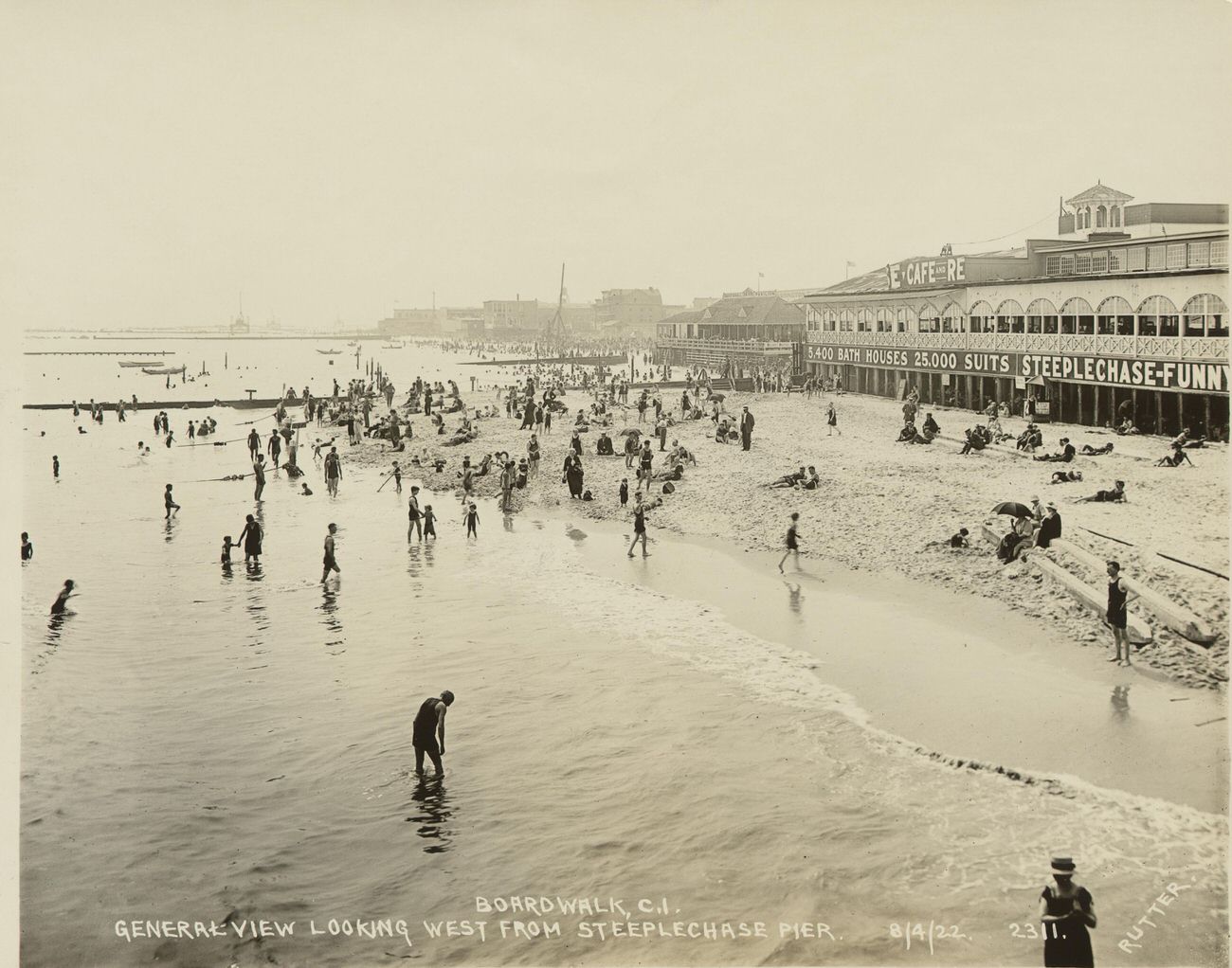 General View Looking West From Boardwalk Crosses Steeplechase Pier, 1922