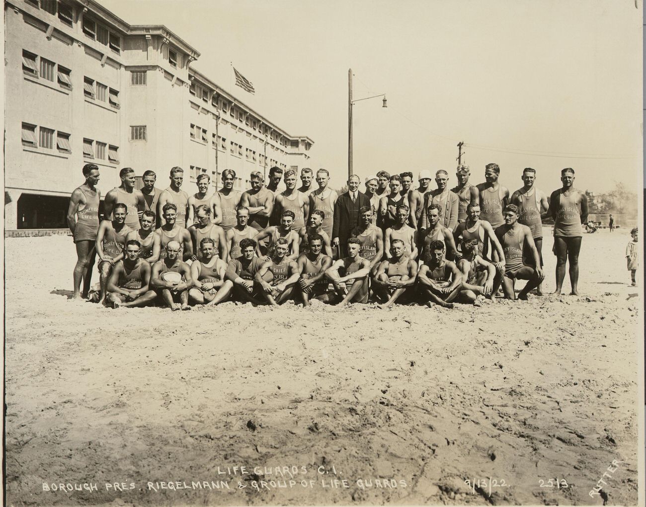 Life Guards at Coney Island, Borough President Riegelmann and Group of Life Guards, 1922