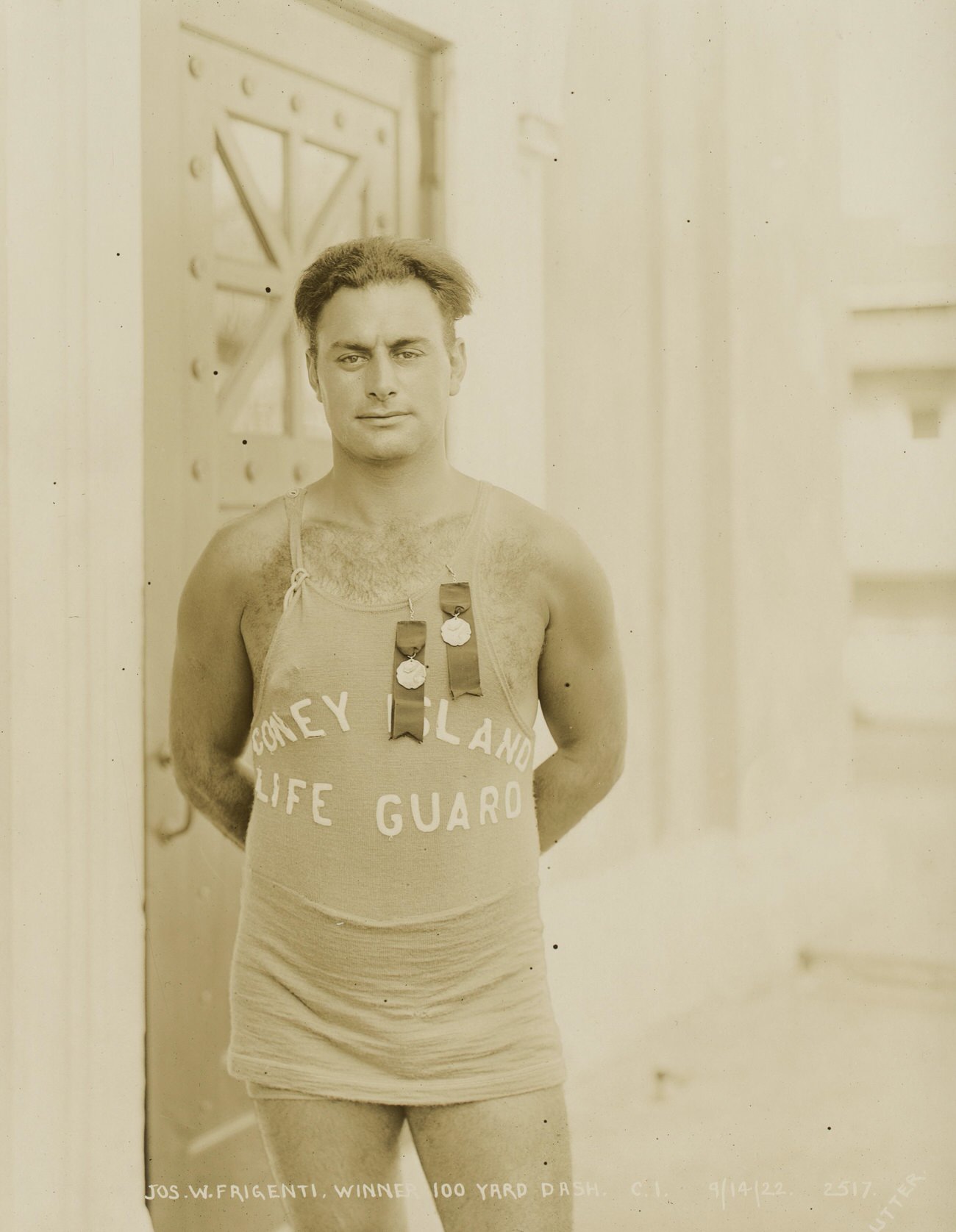 Life Guards at Coney Island, Joe W. Frigenti, Winner of 100 Yard Dash, 1922