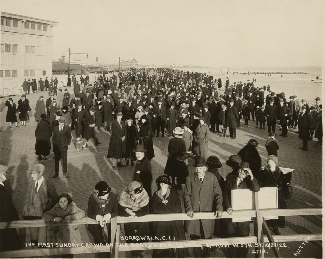 the First Sunday Crowd on the Boardwalk Looking East From West Fifth Street, 1922