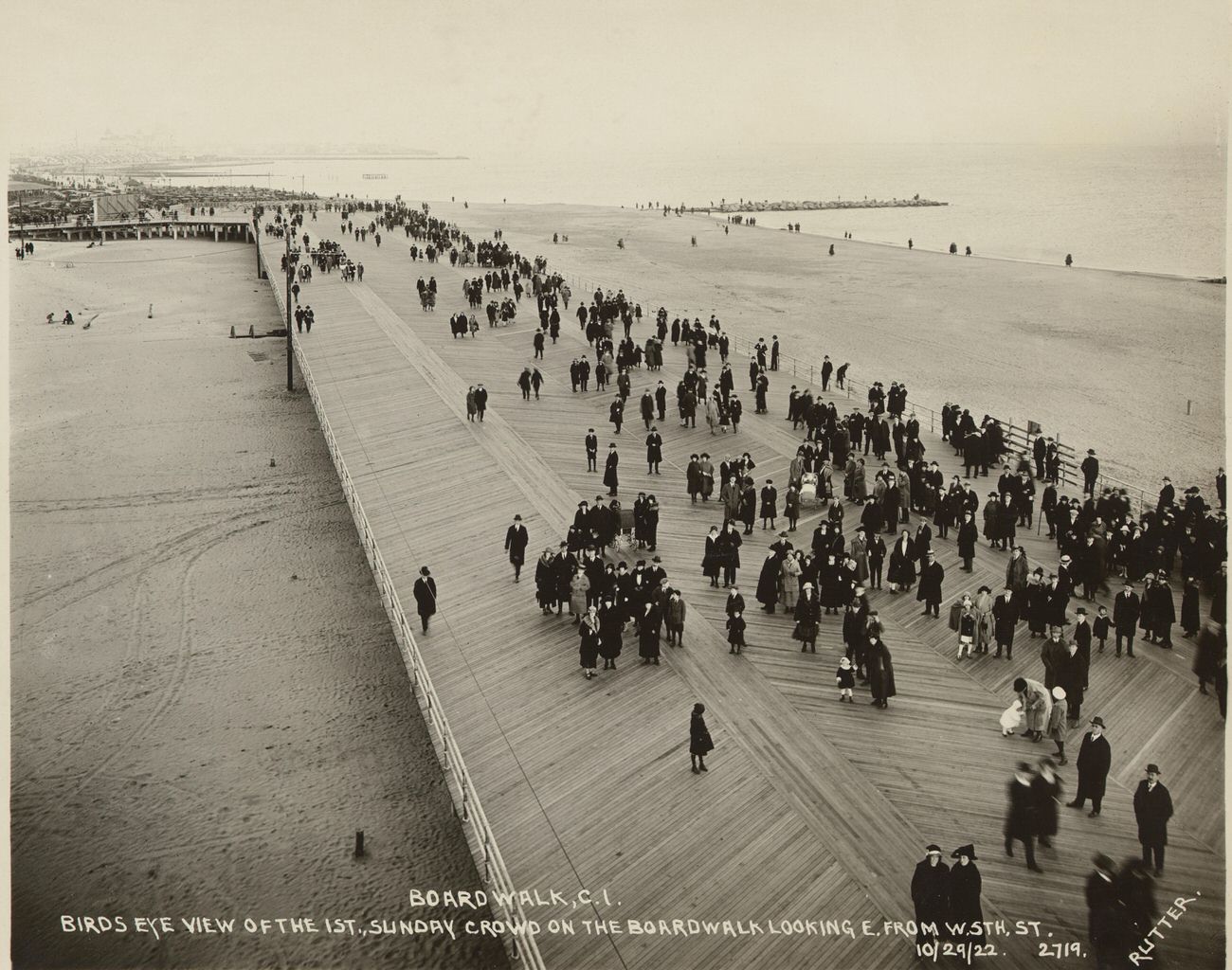 Bird’s Eye View of the First Sunday Crowd on the Boardwalk, Looking East From West Fifth Street, 1922