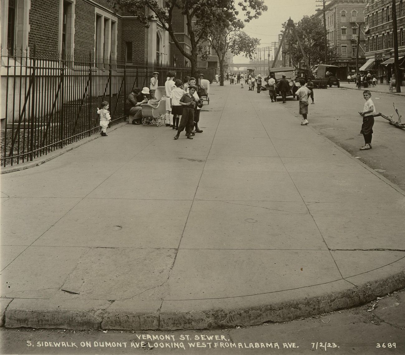 Vermont Street Sewers, South Sidewalk of Dumont Avenue, Looking West From Alabama Avenue, 1923