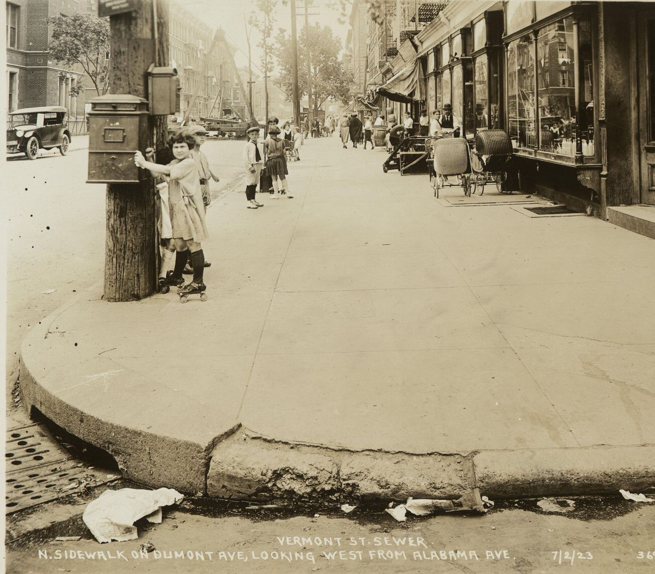 Vermont Street Sewers, South Sidewalk of Dumont Avenue, Looking West From Alabama Avenue, 1923